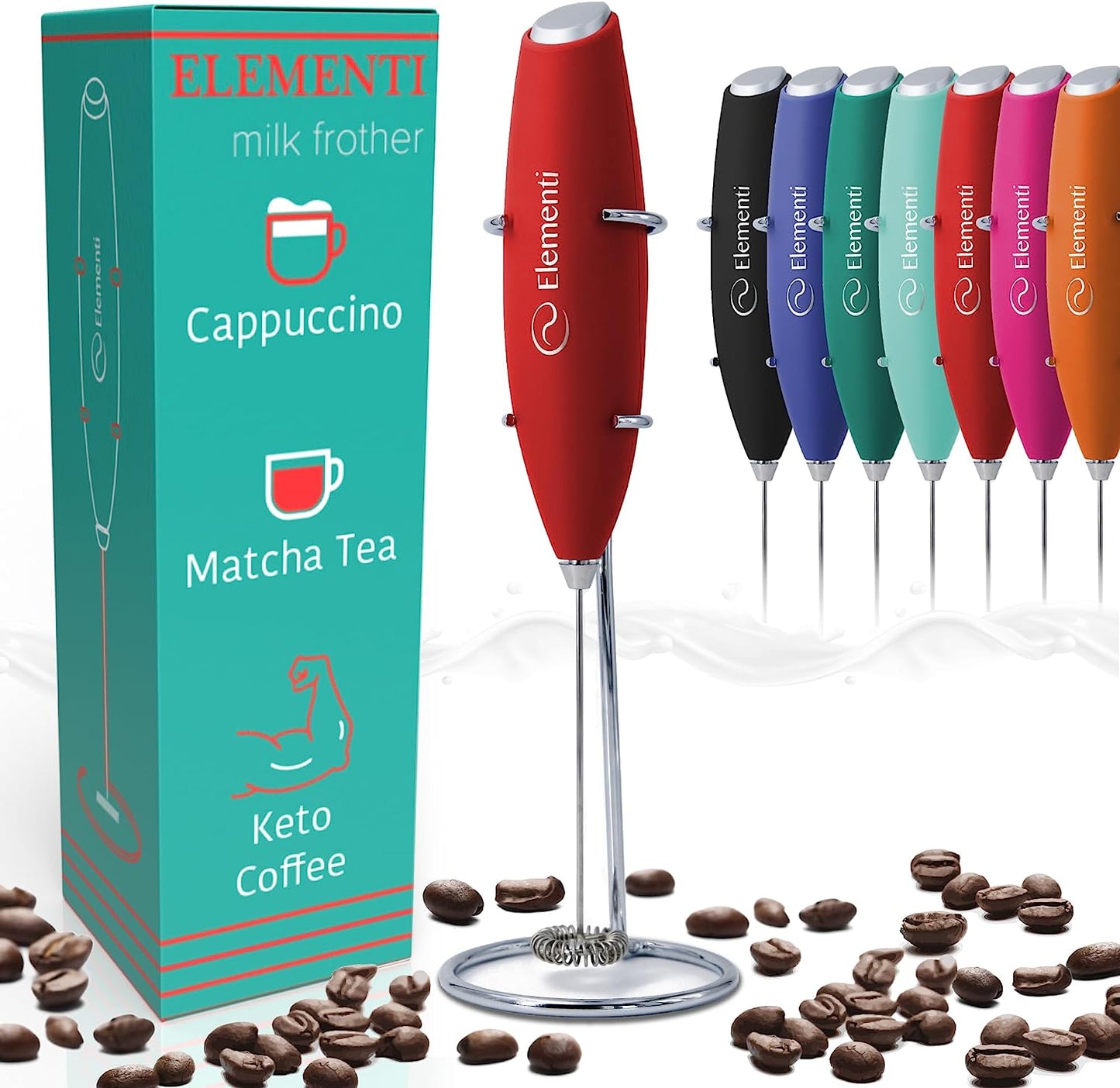 Milk Frother Wand & Matcha Mixer - Coffee Frother Handheld - Mini Frother with Stand - Milk Frother Handheld - Coffee Stirrers Electric Matcha Frother & Milk Foamer (Black)