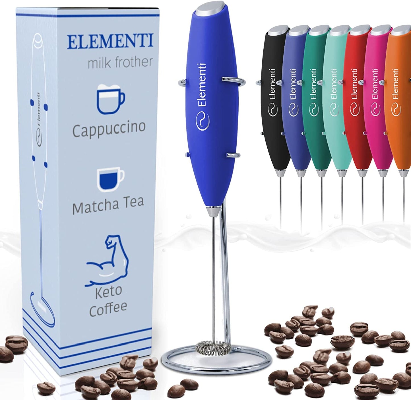 Milk Frother Wand & Matcha Mixer - Coffee Frother Handheld - Mini Frother with Stand - Milk Frother Handheld - Coffee Stirrers Electric Matcha Frother & Milk Foamer (Black)