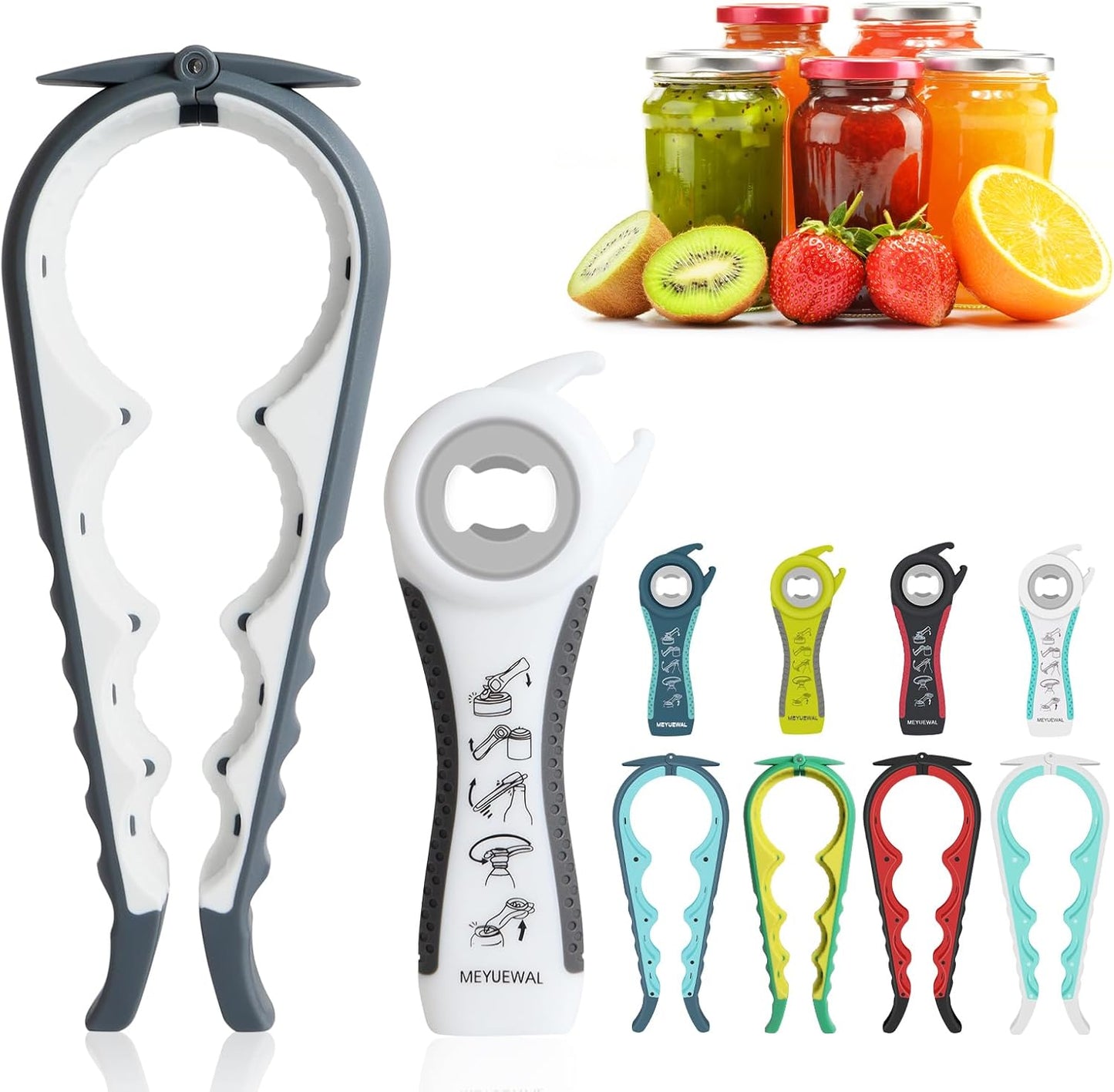 Jar Opener, 5 in 1 Multi Function Can Opener Bottle Opener Kit with Silicone Handle Easy to Use for Children, Elderly and Arthritis Sufferers (Apple Red）