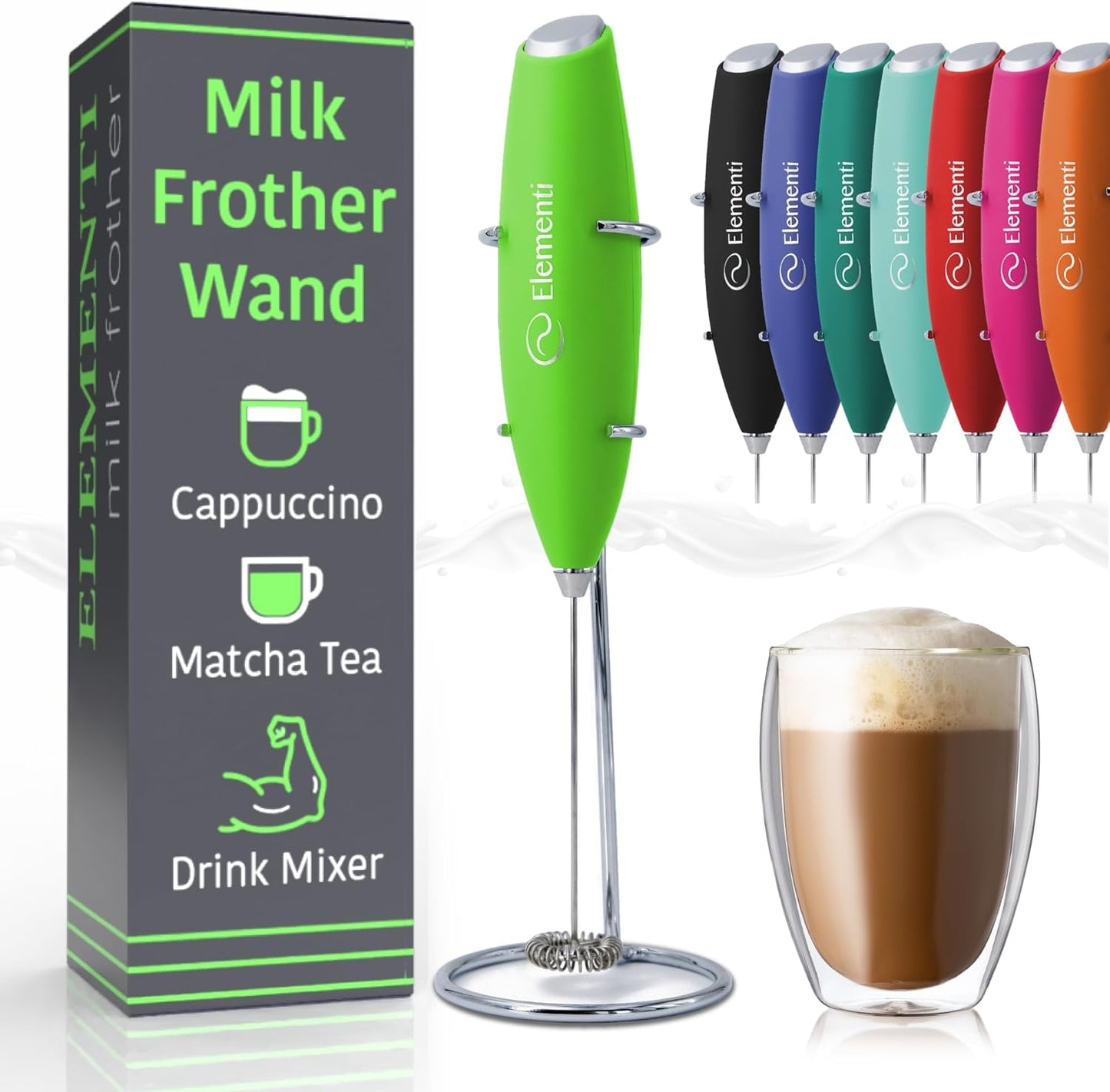 Milk Frother Wand & Matcha Mixer - Coffee Frother Handheld - Mini Frother with Stand - Milk Frother Handheld - Coffee Stirrers Electric Matcha Frother & Milk Foamer (Black)