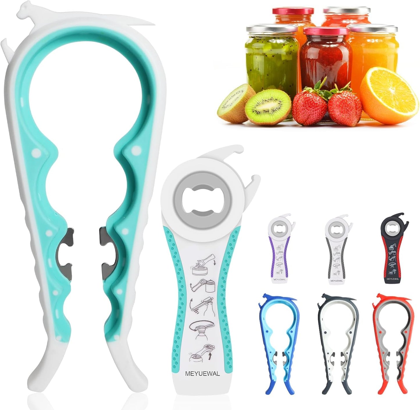 Jar Opener, 5 in 1 Multi Function Can Opener Bottle Opener Kit with Silicone Handle Easy to Use for Children, Elderly and Arthritis Sufferers (Apple Red）