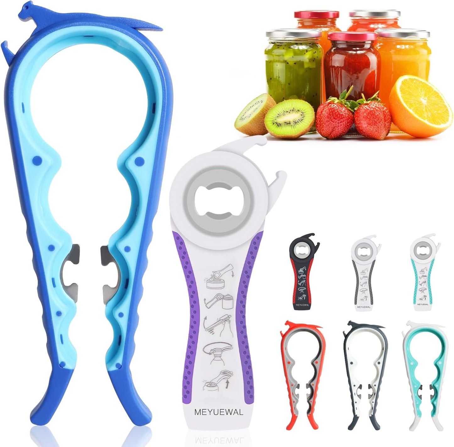 Jar Opener, 5 in 1 Multi Function Can Opener Bottle Opener Kit with Silicone Handle Easy to Use for Children, Elderly and Arthritis Sufferers (Apple Red）