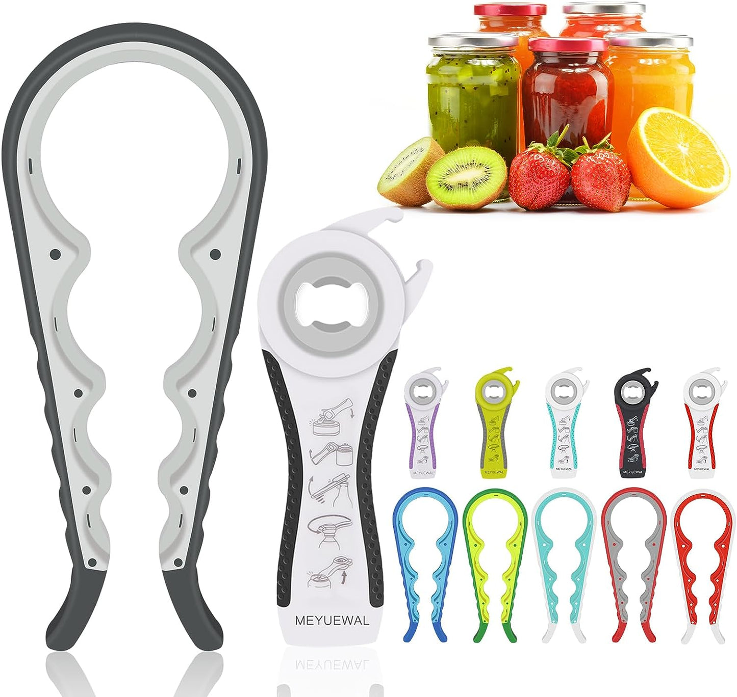 Jar Opener, 5 in 1 Multi Function Can Opener Bottle Opener Kit with Silicone Handle Easy to Use for Children, Elderly and Arthritis Sufferers (Apple Red）