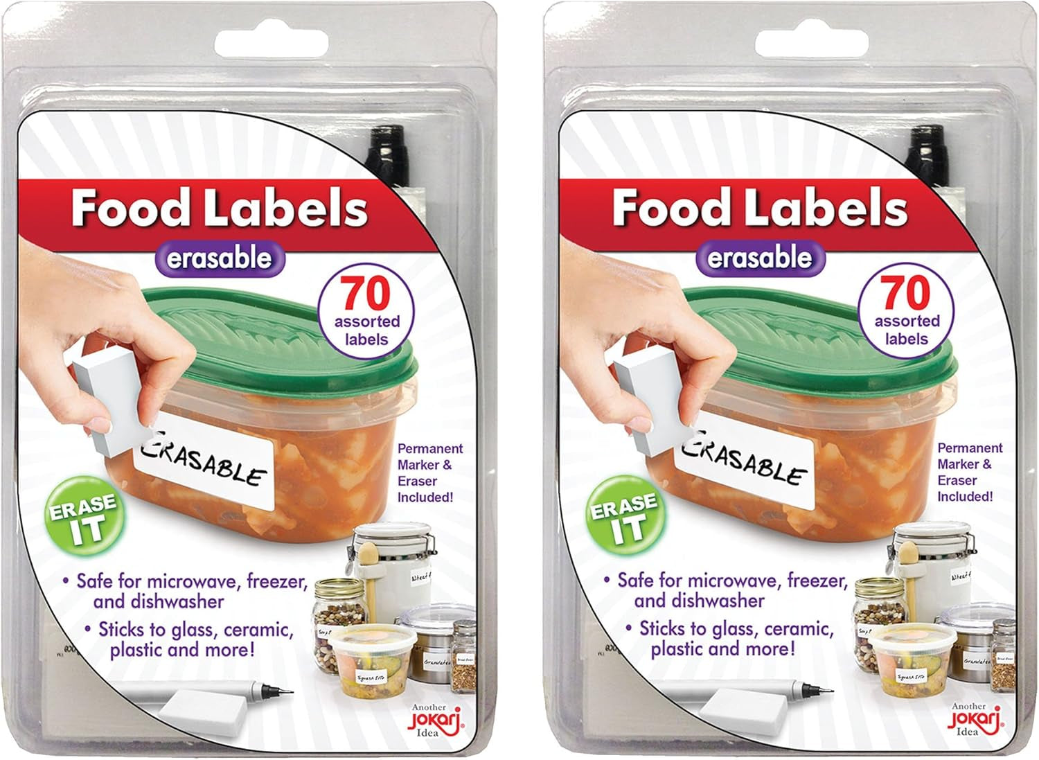 Erasable Food Labels 4-Pack Starter Kits with Pen & Erasers, Reusable Label Multi-Color, Freezer, Microwave & Dishwasher Safe Kitchen Tool for All-Purpose Meal Organization by