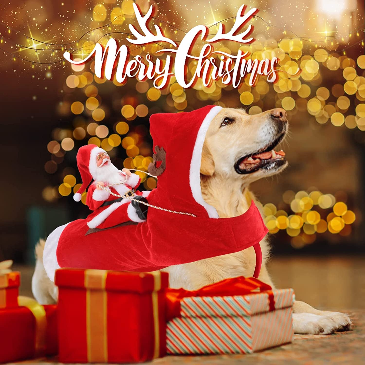 Santa Dog Costume Christmas Pet Clothes Santa Claus Riding Pet Cosplay Costumes Party Dressing up Dogs Cats Outfit for Small Medium Large Dogs Cats