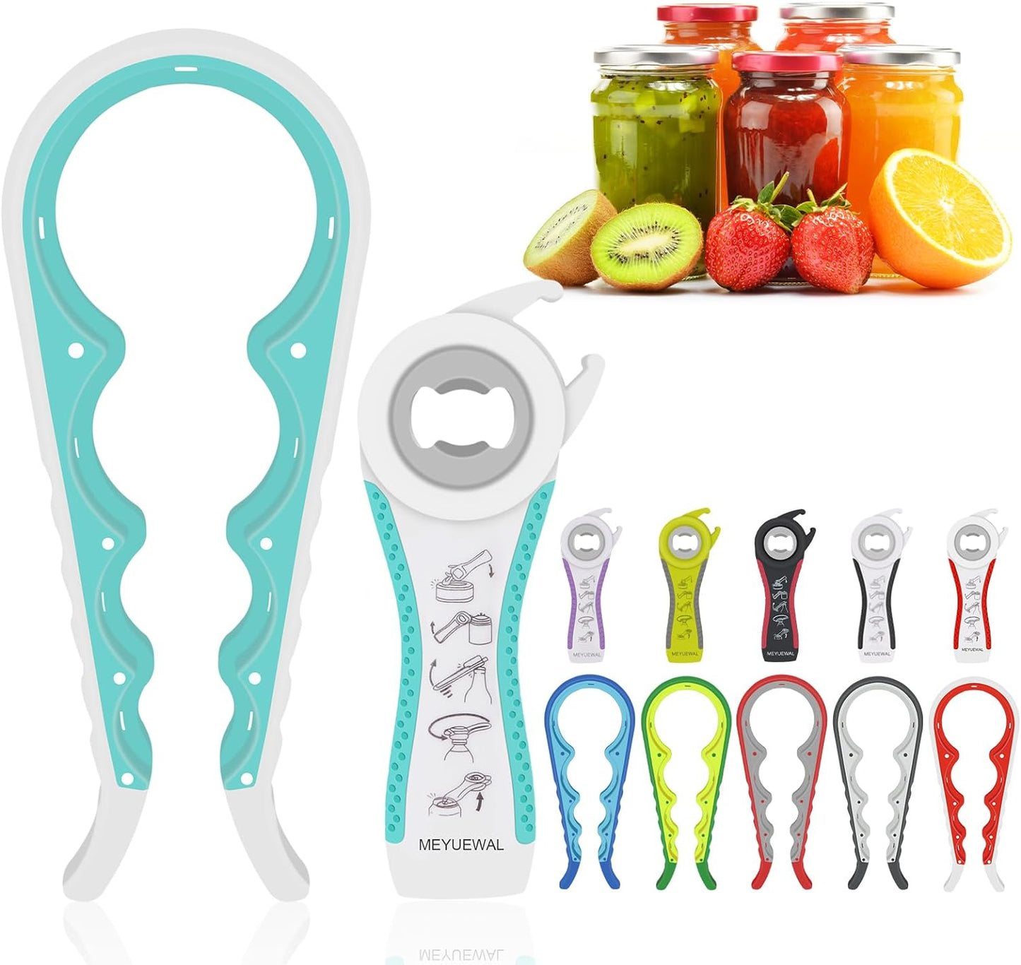 Jar Opener, 5 in 1 Multi Function Can Opener Bottle Opener Kit with Silicone Handle Easy to Use for Children, Elderly and Arthritis Sufferers (Apple Red）