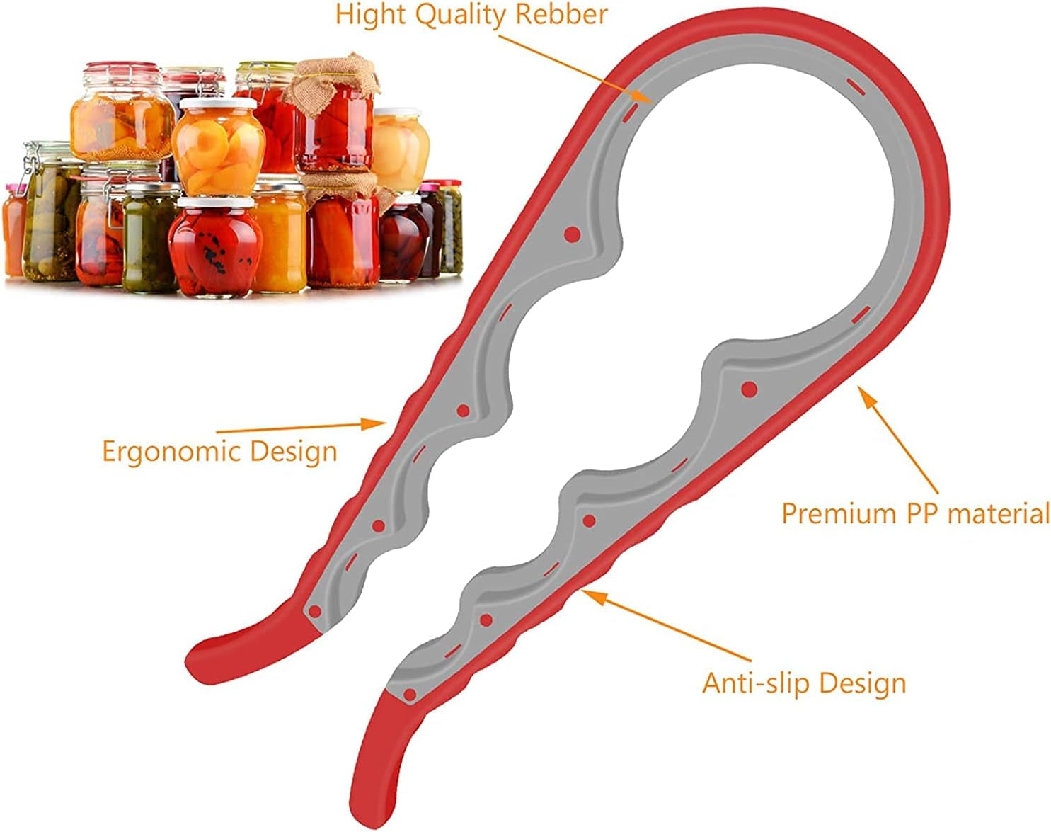 Jar Opener, 5 in 1 Multi Function Can Opener Bottle Opener Kit with Silicone Handle Easy to Use for Children, Elderly and Arthritis Sufferers (Apple Red）