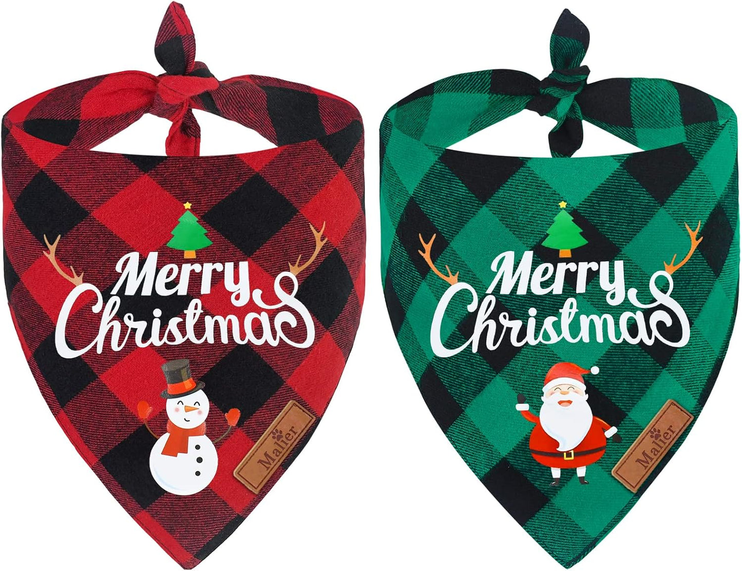 2 Pack Christmas Dog Bandana, Classic Red Green Buffalo Plaid Dog Bandana Pets Scarf Triangle Bibs Kerchief Set Pet Costume Outfit Accessories for Small Medium Large Dogs Cats Pets (Large)