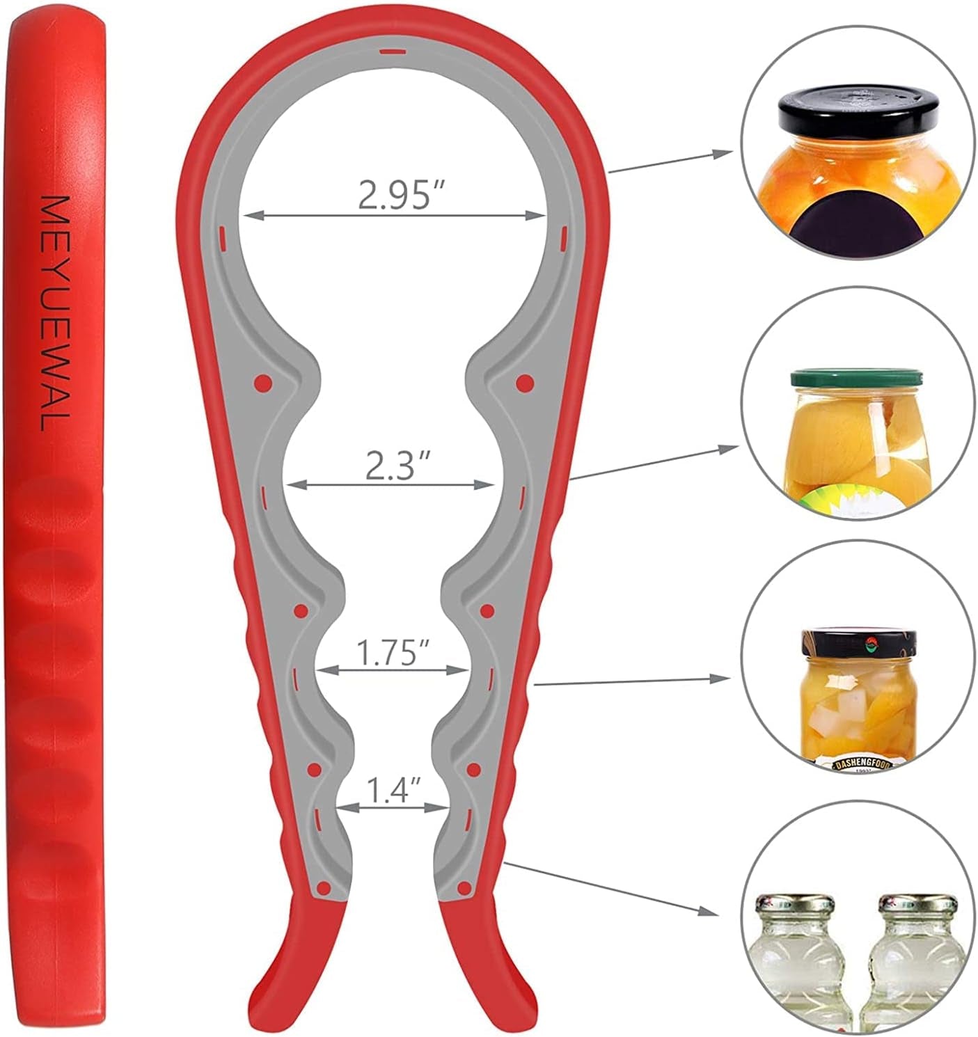 Jar Opener, 5 in 1 Multi Function Can Opener Bottle Opener Kit with Silicone Handle Easy to Use for Children, Elderly and Arthritis Sufferers (Apple Red）