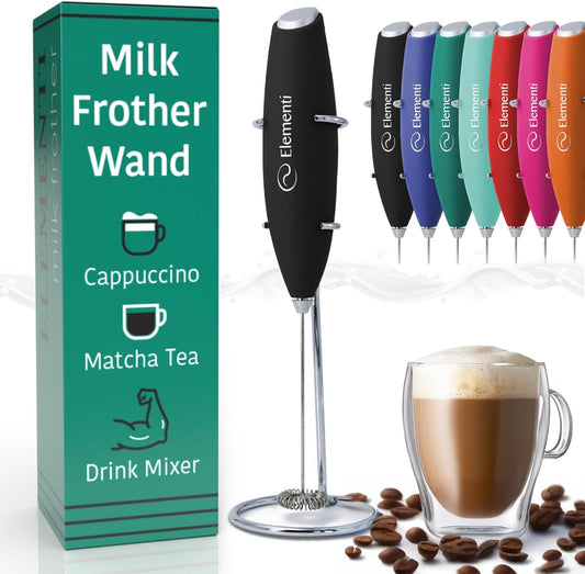 Milk Frother Wand & Matcha Mixer - Coffee Frother Handheld - Mini Frother with Stand - Milk Frother Handheld - Coffee Stirrers Electric Matcha Frother & Milk Foamer (Black)