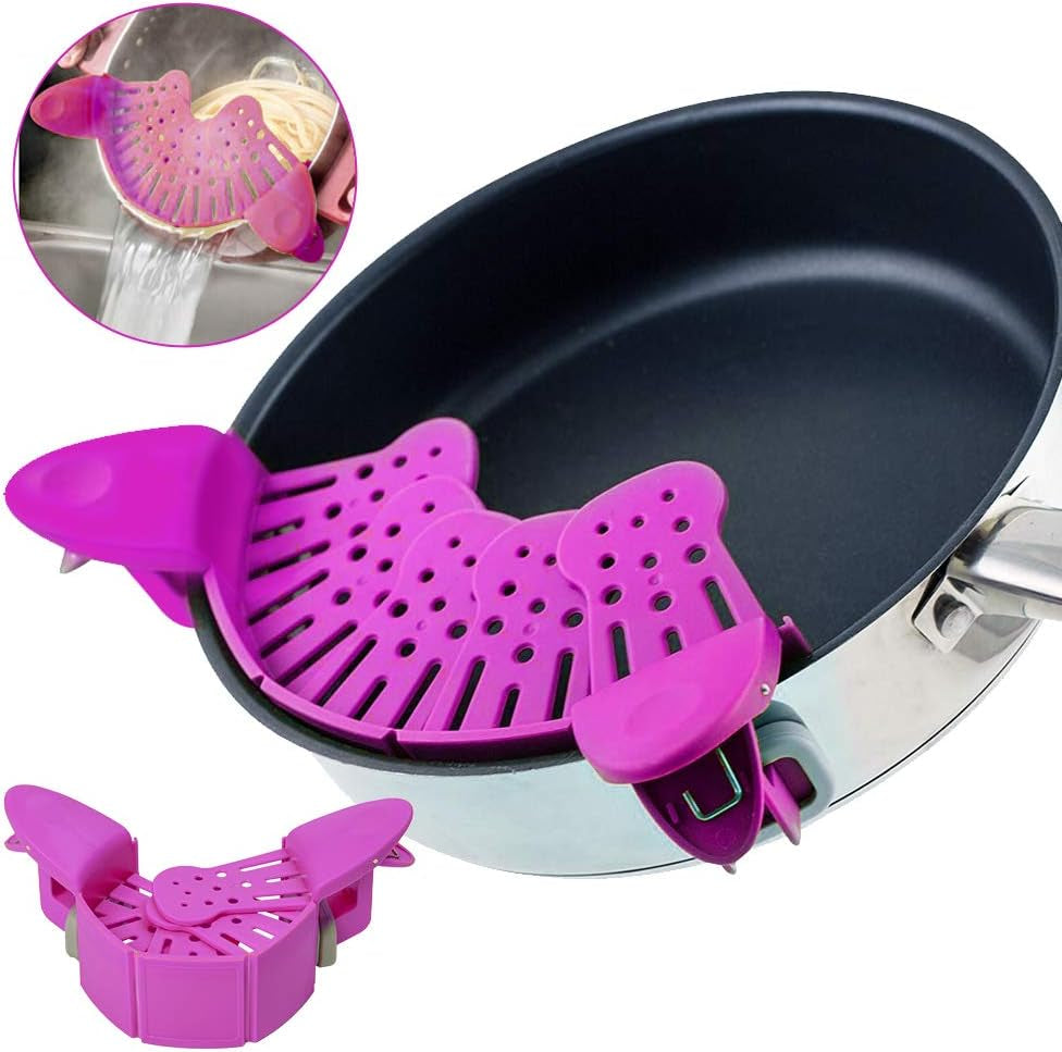 Clip on Strainer with 4 Hot Pads to Drain Water Withstand High and Low Temperature Easy to Use on Many Different Types of Pots Pans and Bowls