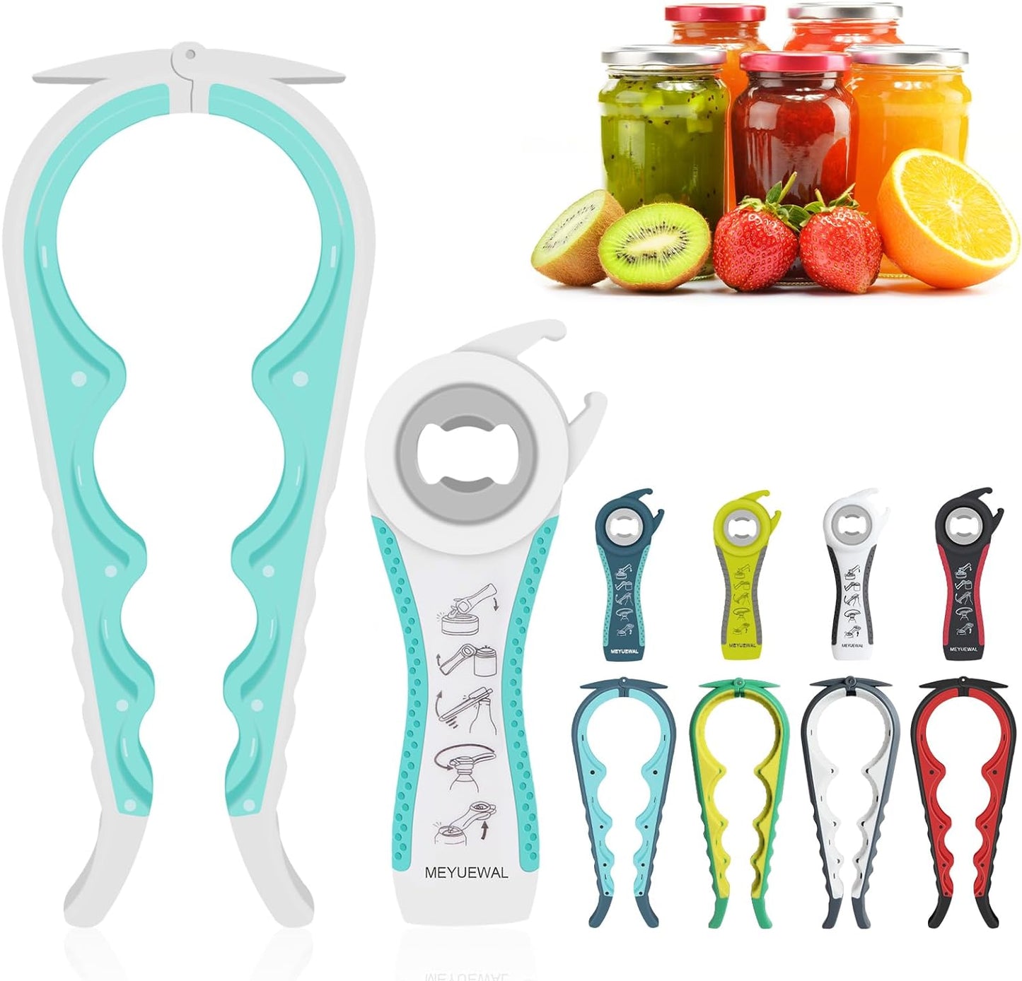 Jar Opener, 5 in 1 Multi Function Can Opener Bottle Opener Kit with Silicone Handle Easy to Use for Children, Elderly and Arthritis Sufferers (Apple Red）