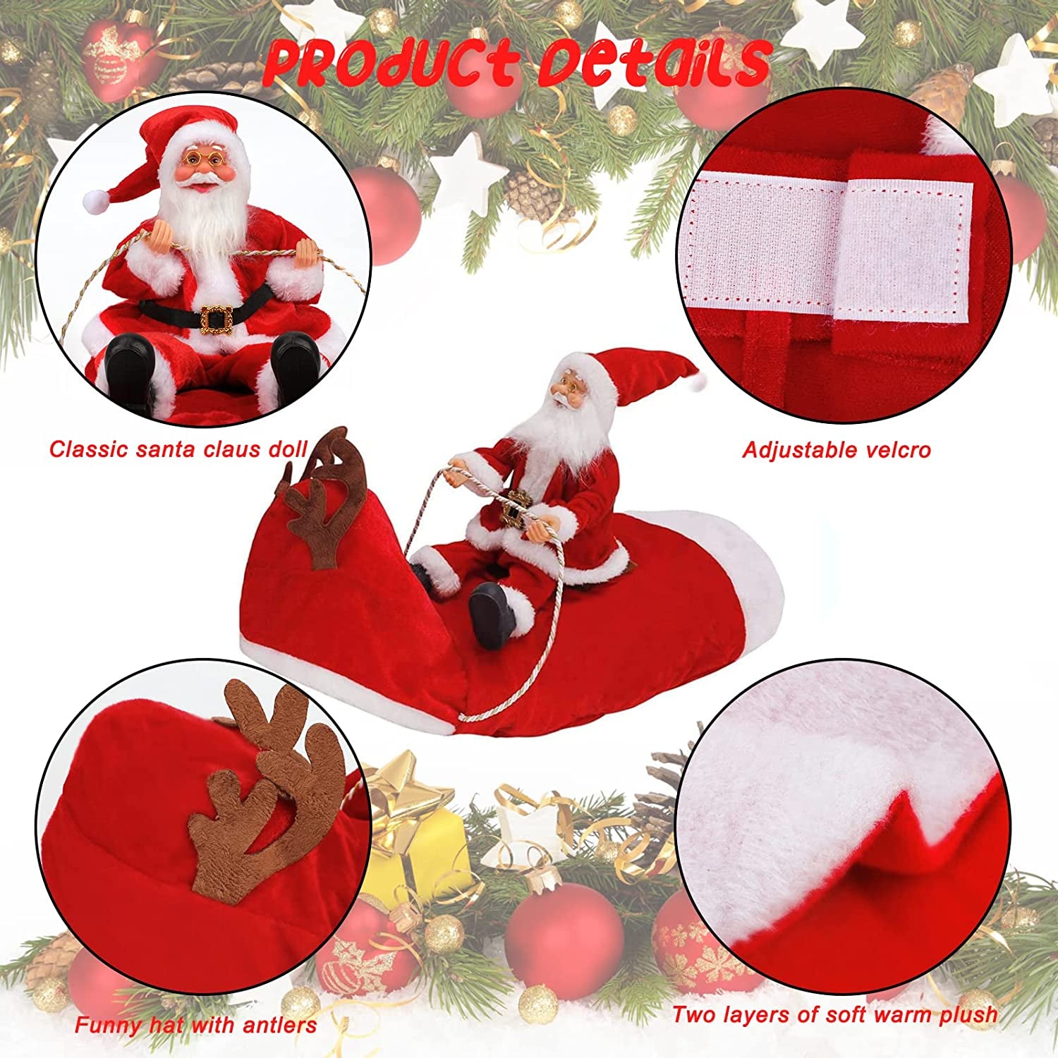 Santa Dog Costume Christmas Pet Clothes Santa Claus Riding Pet Cosplay Costumes Party Dressing up Dogs Cats Outfit for Small Medium Large Dogs Cats